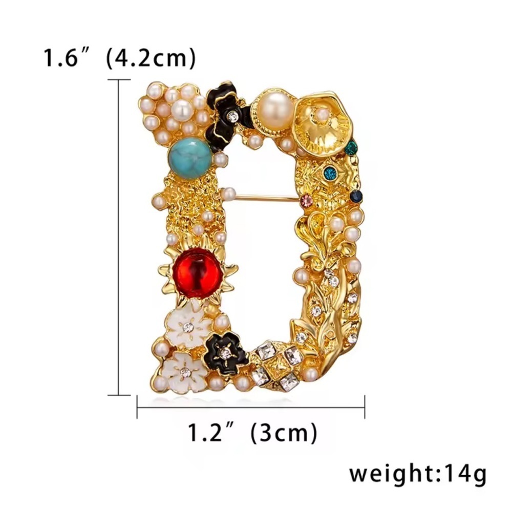 Elegant D Gold and Multicolor Brooch - Picture 5 of 5